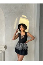 Nakışlı Kolsuz Toptan Bluz - Siyah Siyah | Topshow