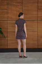 Polka Dot Satin Wholesale Dress - Brown | D2978 - Topshow