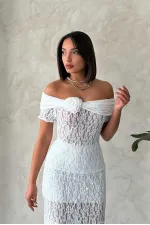 Wholesale Evening Blouse with Rose Detail Lace - Cream | TOPSHOW