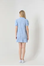 Chemise bleue Topshow en gros, col boutonné, robe en gros
