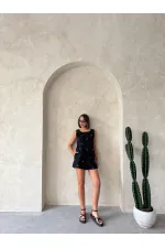 Fiyonk Taş Baskılı Şort - Siyah | Topshow