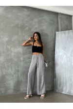 Pantalon droit en lin brodé - Gris | TOPSHOW | F1675