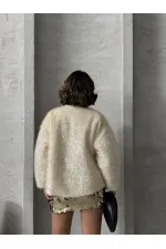 Simli Saçaklı Toptan Hırka - Krem | TOPSHOW | F1837