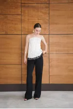 Polka Dot Lace Detail Satin Bustier - Cream | D2963 - Topshow