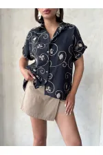 Nakışlı Toptan Gömlek   Siyah Desen 2 | Topshow