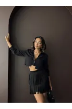 Topshow Tasseled Scuba Suede Skirt - Black | F2030