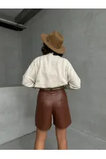 Kemerli Deri Toptan Şort - Taba | TOPSHOW | F1497