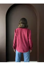 Topshow Şerit Detaylı Scuba Süet Toptan Gömlek - Mürdüm | F1973