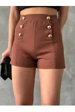 Topshow Koyu Kahve Süs Düğmeli Toptan Şort