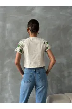 Topshow Raw Emerald Short Sleeve Checkerboard Pattern Crochet Wholesale Blouse