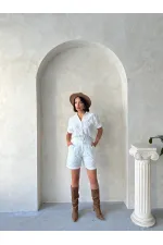 Nakışlı Vual Şort - Krem Topshow