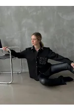 Cebi Tasli Toptan Gömlek - Siyah | TOPSHOW | F1617