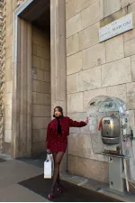 Noktalı Toptan Etek - Bordo | TOPSHOW | F1627