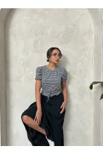 Blouse Topshow noire à carreaux imprimée taille haute, vente en gros