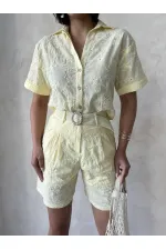 Nakışlı Vual Gömlek - Sarı Topshow