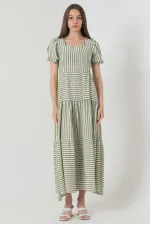 Robe longue rayée vert pistache Topshow en gros