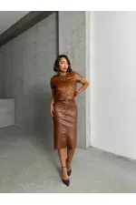 Simli Saçaklı Toptan Bluz - Kahve | TOPSHOW | F1832