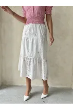 Jupe longue rose brodée à fleurs Topshow (vente en gros)