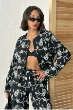 Çiçek Nakışlı Fermuarlı Ceket - Siyah | Topshow | F1948