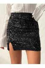 Topshow Pullu Kadife Payet Mini Etek - Siyah Siyah | F2054