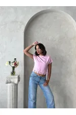 Guipure Detailed T-Shirt - Pink | topshow