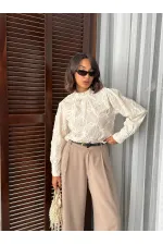 Topshow - Chemisier brodé à manches longues pour femme (vente en gros) - Élégant et moderne - Pierre