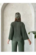 Chemise plissée à nouer sur le devant - Kaki | Topshow | F1739