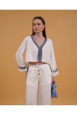 Kot Şeritli Toptan Gömlek - Krem | Topshow | F1888