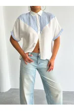 Chemise rayée à détails en gros - Bleu clair | Topshow