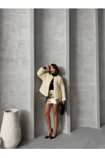 Simli Saçaklı Toptan Hırka - Krem | TOPSHOW | F1837