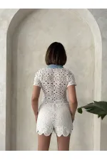 Kot Detaylı Dantel Gömlek - Ham Topshow