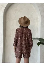 Nakışlı Toptan Şort - Kahve | Topshow