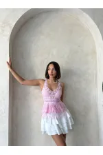 Güpür Detaylı Askılı Toptan Bluz   Pembe | Topshow