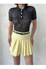 Lace Shirt Collar Blouse - Black Topshow