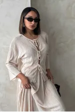 Chemise plissée à nouer sur le devant - Gris pierre | Topshow | F1739