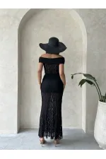 Gül Detaylı Dantel Toptan Abiye Bluz- Siyah | TOPSHOW