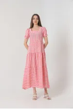 Robe longue rayée fuchsia Topshow en gros