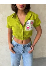 Chemise à poche brodée en gros - Vert pistache | TOPSHOW