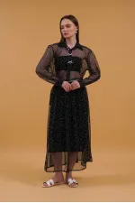 Jupe à pois ornée d'un nœud - Noir | Topshow | F1906