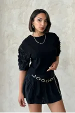 Sleeve Detailed T-Shirt - Black Topshow