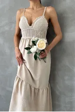 Robe longue Topshow en lin brut à bretelles et col en V, vente en gros