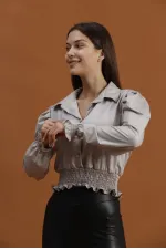 Faux Leather Evening Dress Wholesale Blouse - Stone | TOPSHOW | F1170