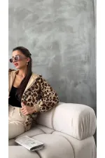 Leopar Bakılı Peluj Toptan Mont - Koyu Taş Leopar | TOPSHOW | F1650