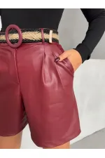 Kemerli Deri Toptan Şort - Bordo | TOPSHOW | F1497