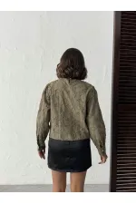 Topshow - Chemisier brodé à manches longues pour femme - Vente en gros - Élégant et moderne - Kaki