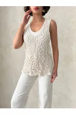 İnci Dantel Detaylı Ham Tişört - Ham | Topshow