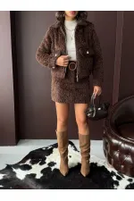 Topshow - Veste femme aspect fourrure (vente en gros) - Marron foncé