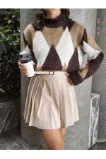 Soft Dokulu Desenli Toptan Triko Toptan Kazak - Kahve | TOPSHOW | K-172