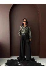 Chemises en similicuir Topshow en gros - Kaki | F2044