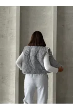 Doudoune sans manches Pitikare en fibre à motif noir (vente en gros) | TOPSHOW | F1741